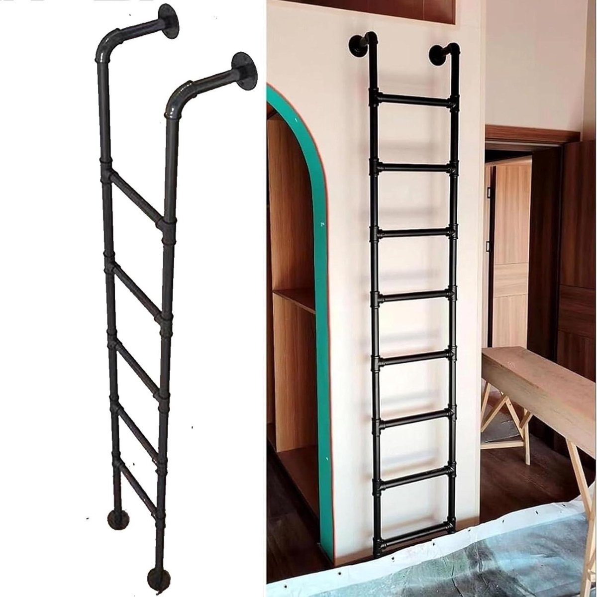 Zolderladder Metaal - Stapelbed ladder - Veilig Klimmen - Aan Muur Gemonteerd - 100-300cm - Zwart