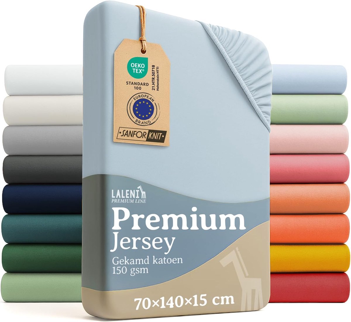 SnelShoppen - Premium Fitted Sheet Babybed - Ademend Fitted Sheet, 100% Katoen (150gsm), 60x120cm - 70x140cm x 15cm - Lichtblauw voor Baby's