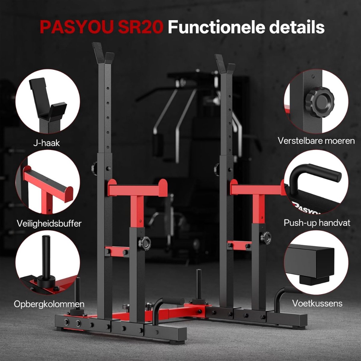 Groupe SEB JCP Squat Rack - Pull up Station - Zwart/Rood thumbnail 6