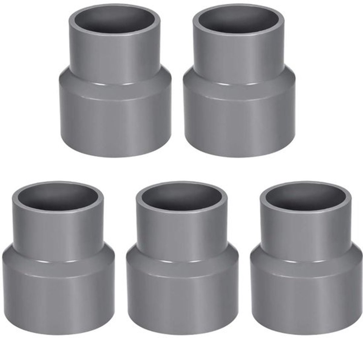 5 stuks PVC DWV Reductiekoppeling, 50mm x 63mm Socket Pijp Fitting Adapter Connector, Duct Reducer Pijp Fitting voor Watervoorziening Bouw, Grijs