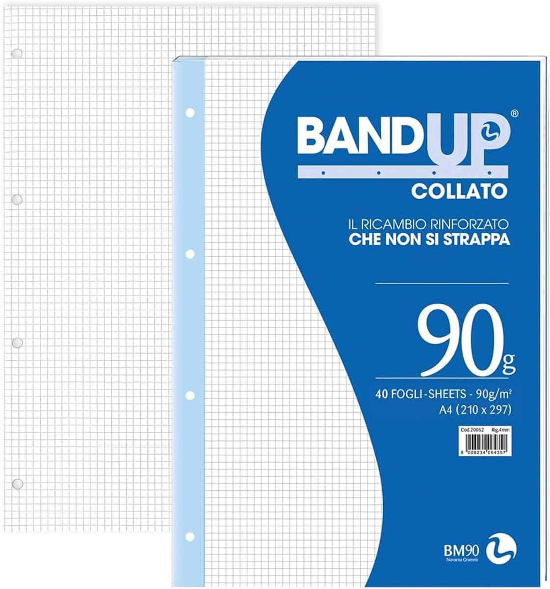 BM BeMore 0106435 blok versterkt met gaten, A4, liniatuur 4 mm, geruit 4 mm, 40 vellen, 10 stuks - ShopVlot