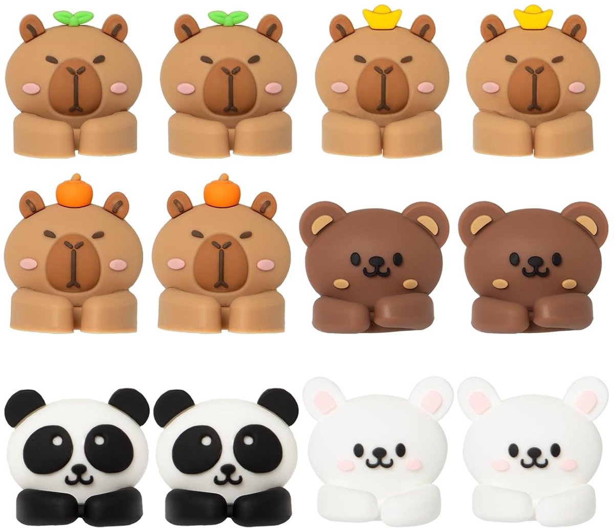 12 Stuks Dieren Kabelhouders van Siliconen - Zelfklevende Kabelmanagement Clips voor USB-kabels met Grappig Cartoon Ontwerp en Bedside Gebruik