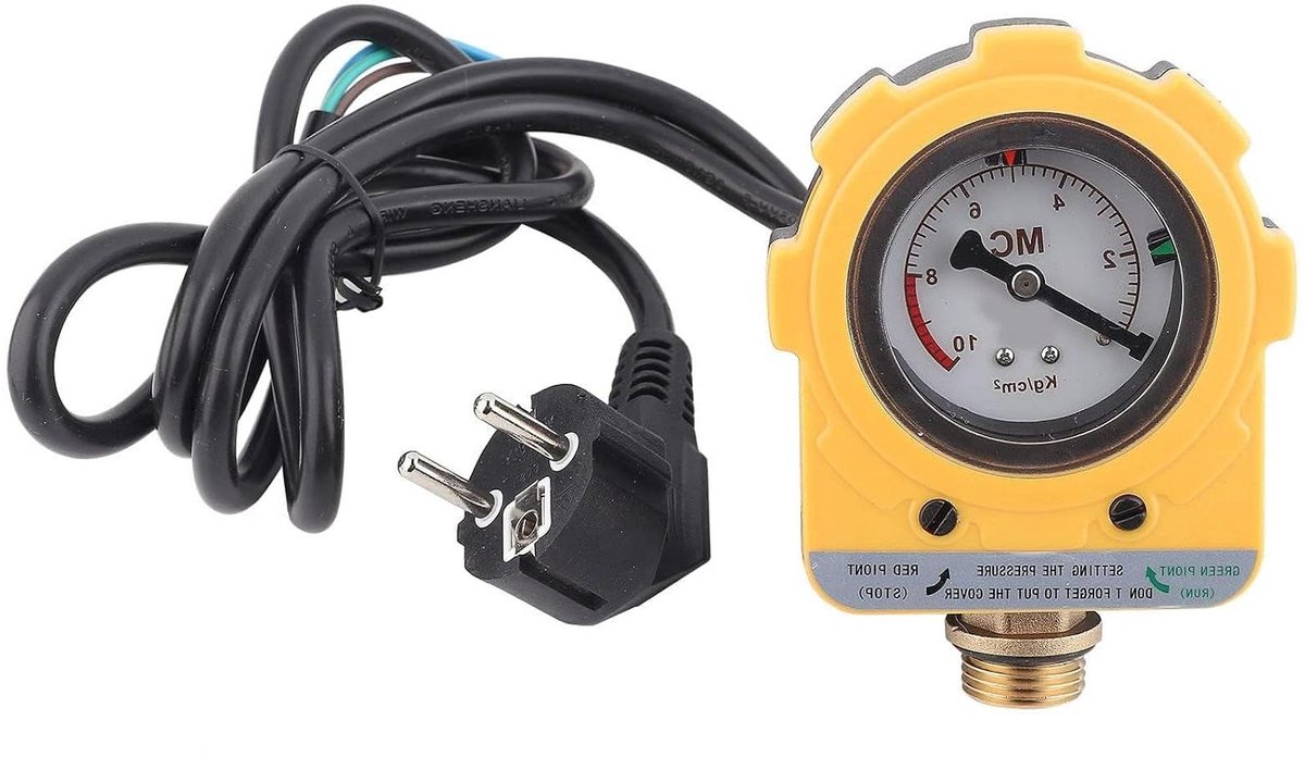 Drukschakelaar Waterpomp - Drukregelaar Pomp - Automatisch Waterdruk - Instelbaar Start-Stop - 0-10 Bar - Zwart