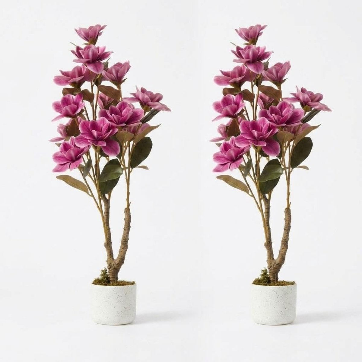 Triumpunpre Set van 2 kunstmatige magnolia's, 95 cm, hoogwaardige kunstbloemen, in pot, geschikt voor diverse omgevingen.