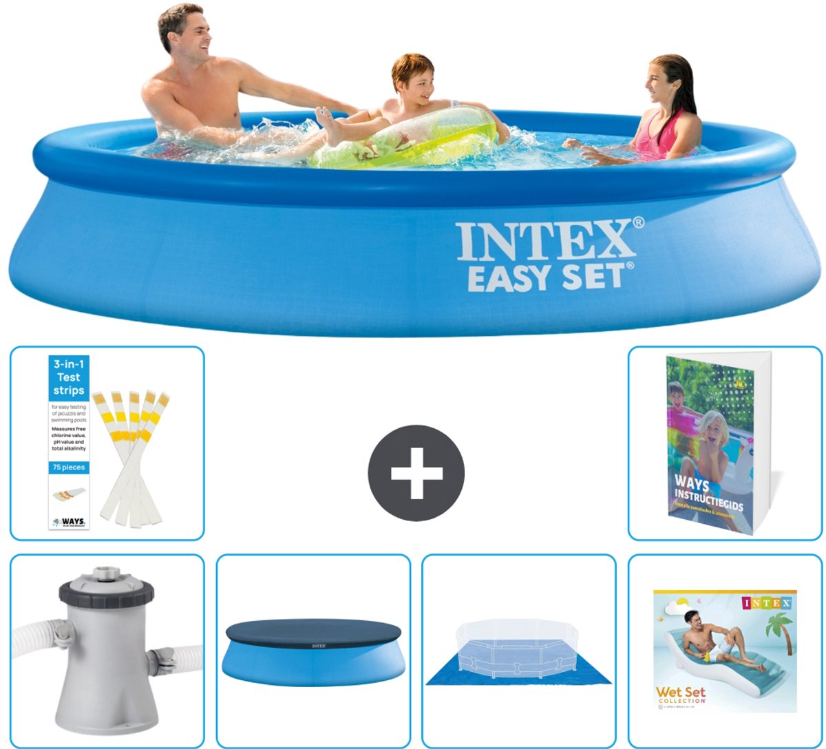 Intex Rond Opblaasbaar Easy Set Zwembad - 305 x 61 cm - Blauw - Inclusief Pomp - Afdekzeil - Grondzeil - Loungebed - 7-delig