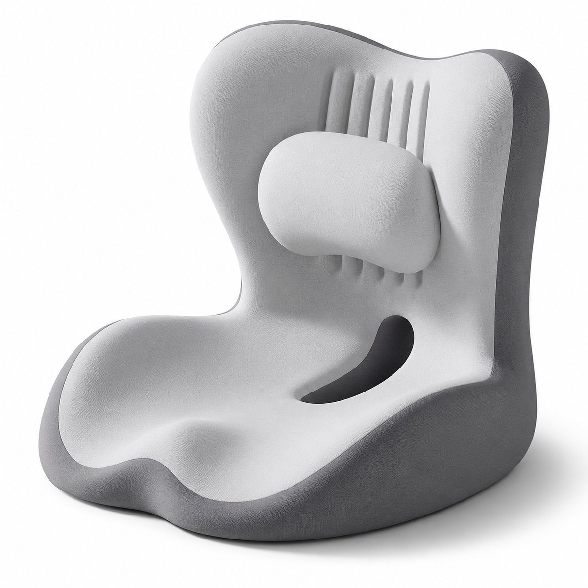 Gloovon® Ergonomisch Zitkussen & Rugkussen - Traagschuim - Drukverlagend & Lendensteun - Grijs - 41x42x36 cm - Tegen Rugpijn