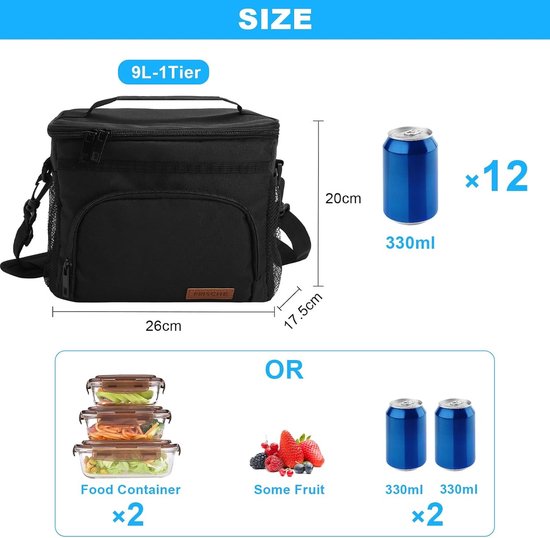 Kleine Koeltas 9L Vouwbare Lunchtas voor Voedsel, Ideaal voor Werk en Bouw, Met Schouderband — afbeelding 3