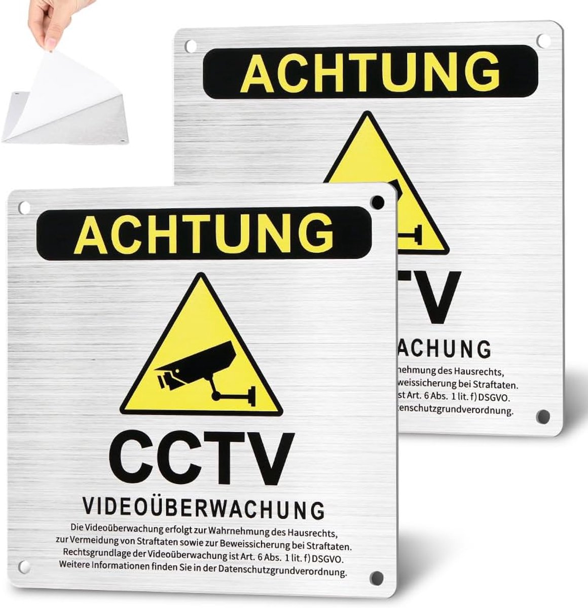 SnelShoppen - 2 Stuks Zelfklevend Aluminium Waarschuwingsbord 15 x 15 cm - Camerabewaking Dummy Bord voor Bewakingscamera - Veiligheid in Tuin, Huis e