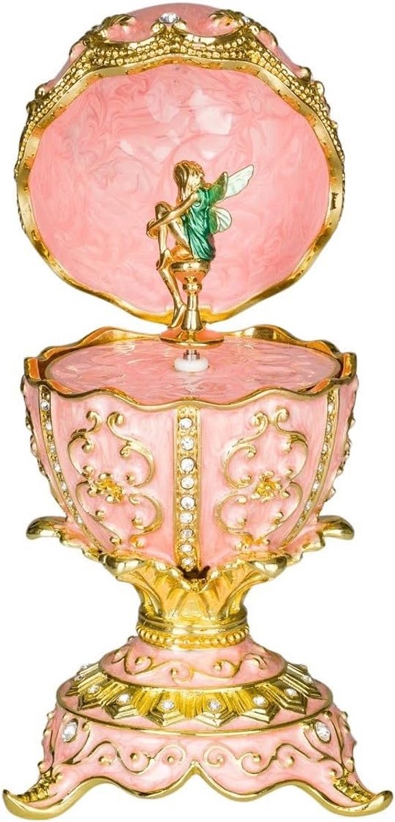 SnelShoppen - Faberge Stijl Eia Music Box Sieraden Doosje Met Fee Figuren 12.5 cm Roze - Perfect Cadeau Voor Feesten En Speciale Gelegenheden