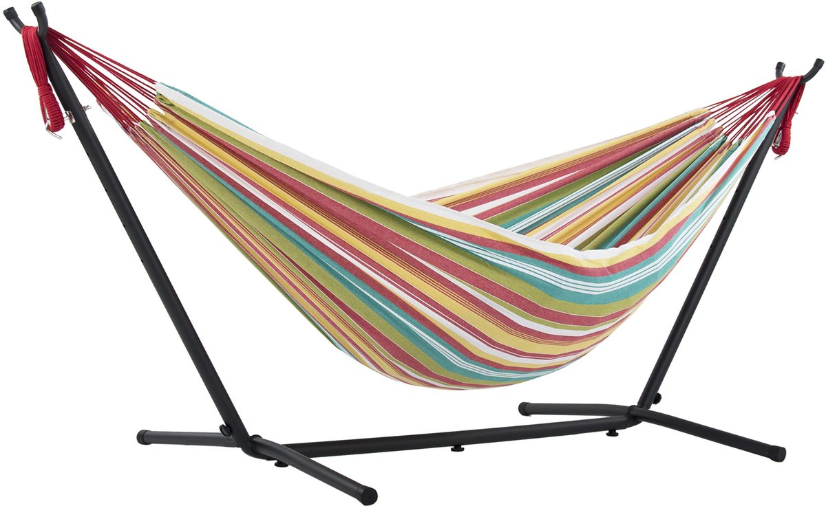 SnelShoppen - Katoenen Hangmat met Standaard - 250 cm - Salsa - Dubbele Hangmat voor Tuin, Camping, Feest - Duurzaam Staal - Inclusief Draagtas