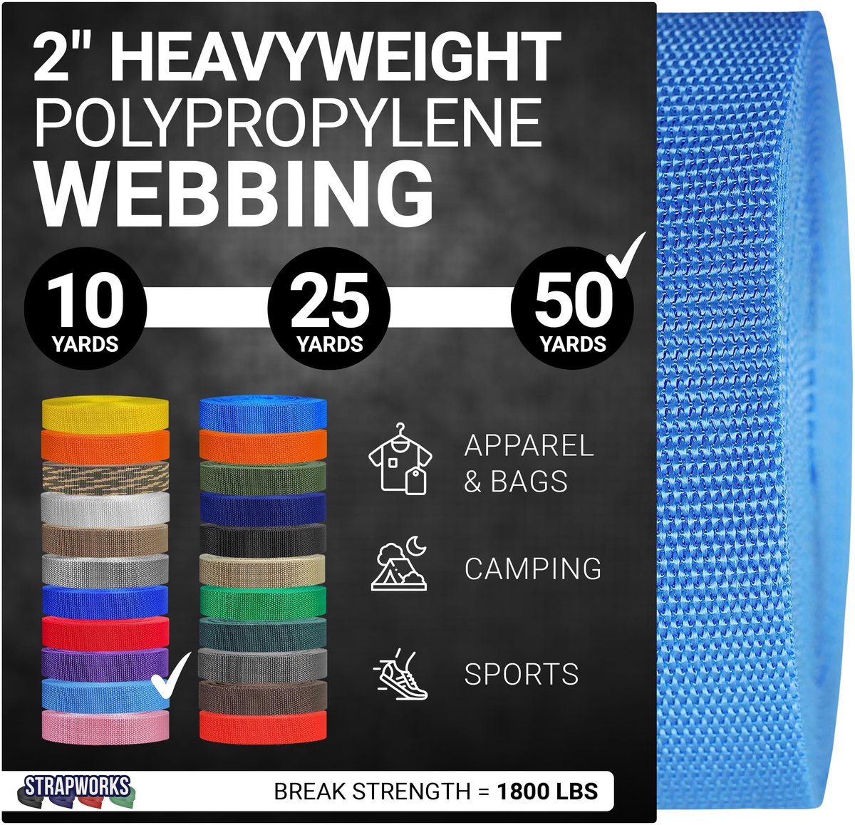 SnelShoppen - Stevige polypropyleen band, robuuste spanband voor outdooruitrusting, 5 cm x 46 meter, poederblauw, ideaal voor camping, tuin, klussen