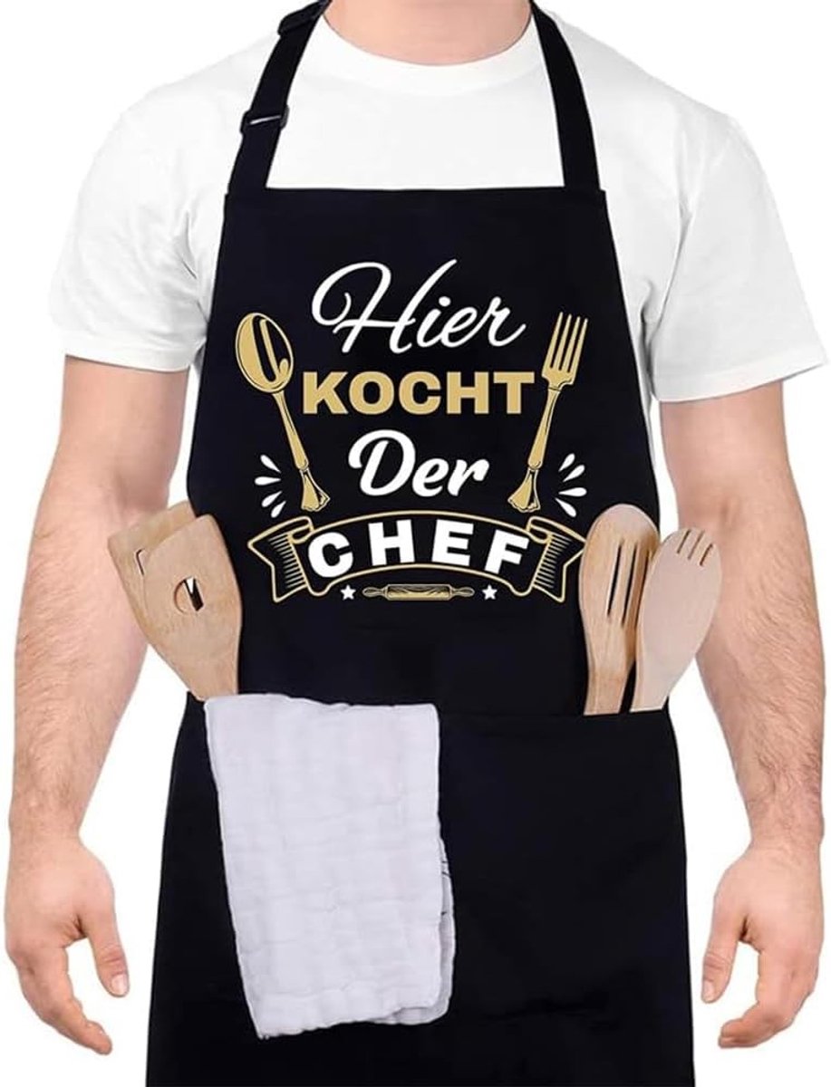 Verstelbare Schort voor Koks met Zakken - Waterdicht BBQ en Restaurant Schort voor Mannen en Vrouwen, Zwart