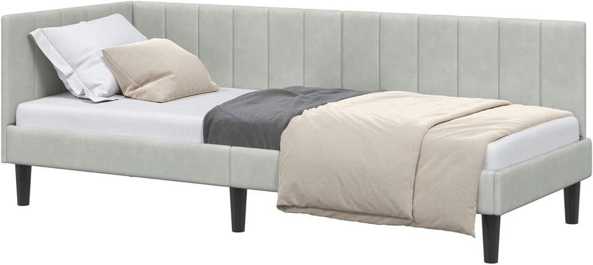 Hoekbedframe met hoofdeinde - L-vormig bed Daybed - Slaapkamer inrichten - Ruimtebesparend ontwerp - 80 x 200 cm - Lichtgrijs