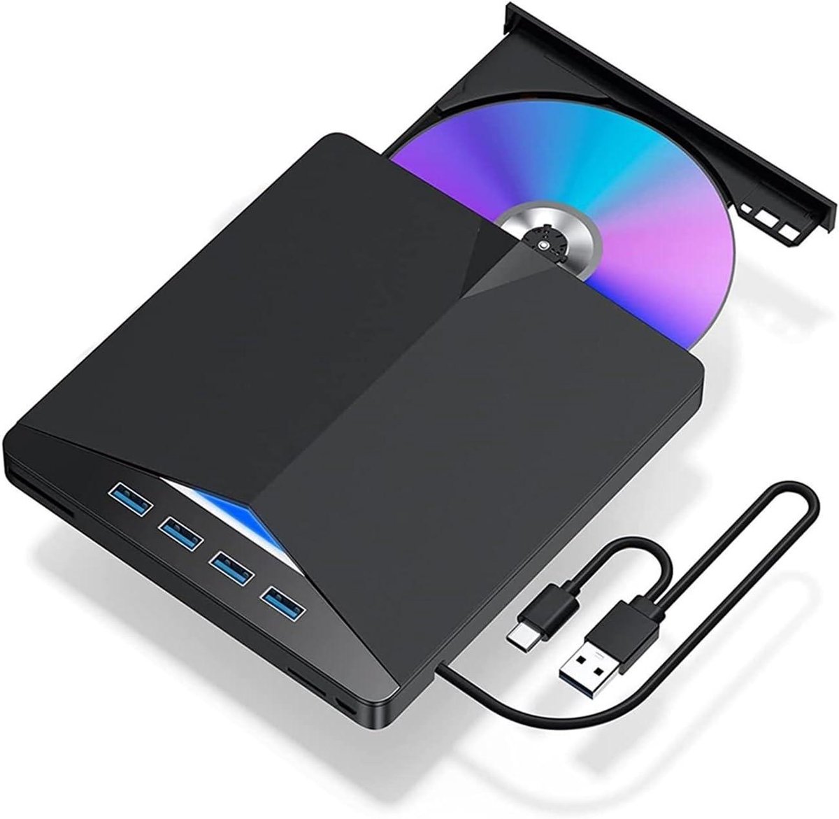 Externe CD DVD Brander - Draagbare Drive - Bestanden Archiveren - 7-in-1 Alles-in-één - USB 3.0 Type-C - Zwart