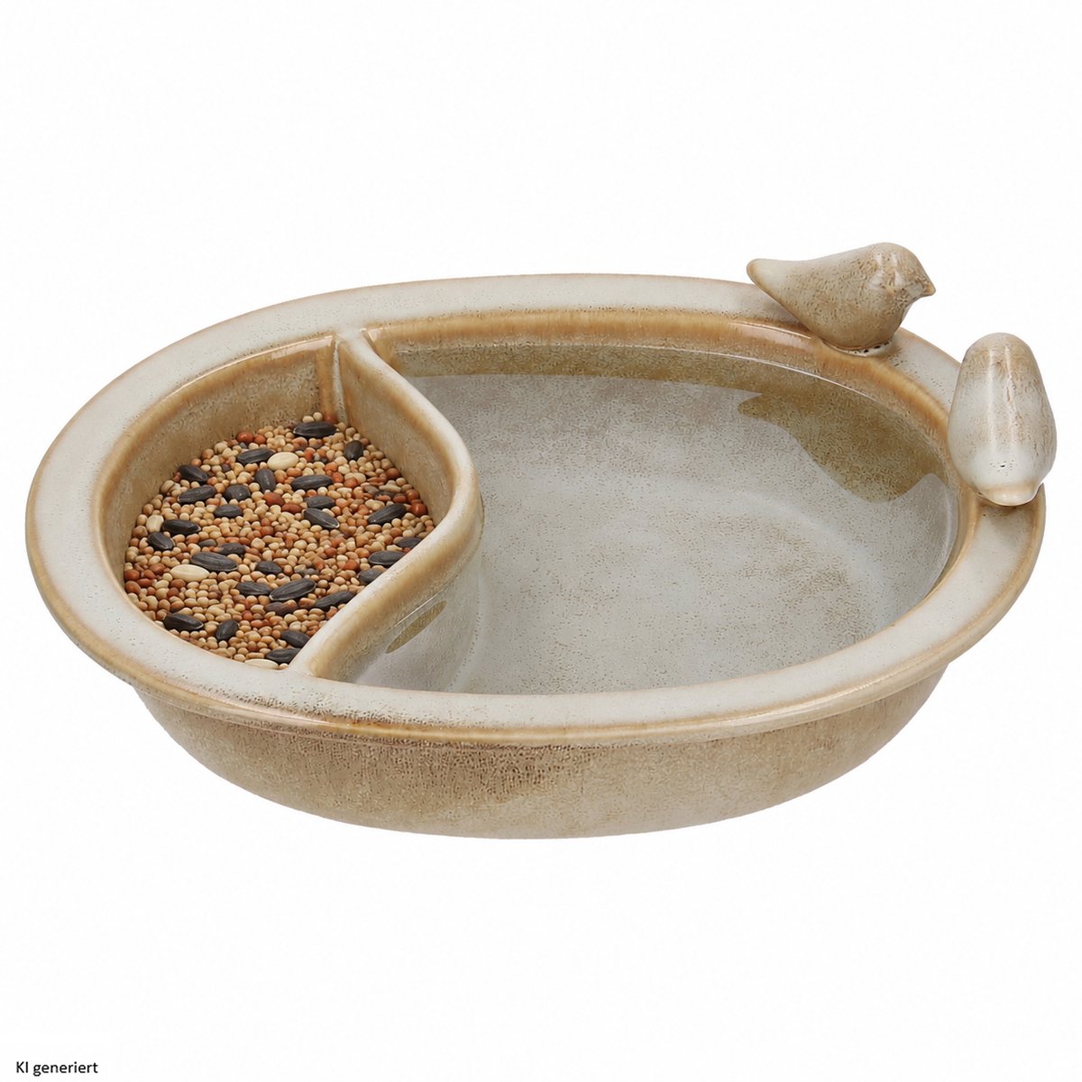 KURT-vogelbakje, bruin, voor voer en water, in twee delen, van porselein – 795211080