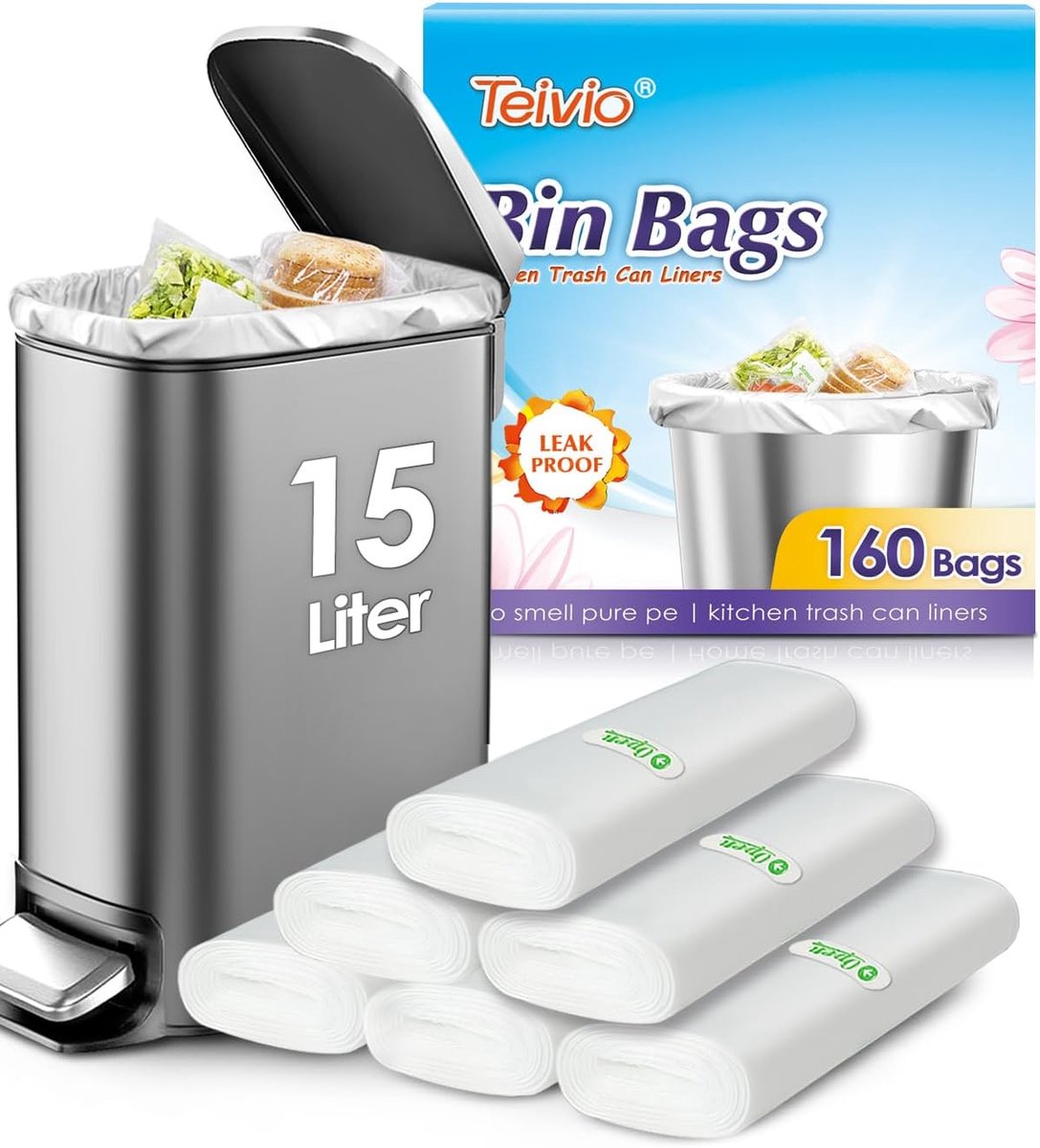 SnelShoppen - 15 Liter Sterke Vuilniszakken - 160 Stuks - Duurzame Plastic Zakjes voor Badkamer, Keuken en Kantoor - 12-15 Liter, Lekvrij en Geurcontr