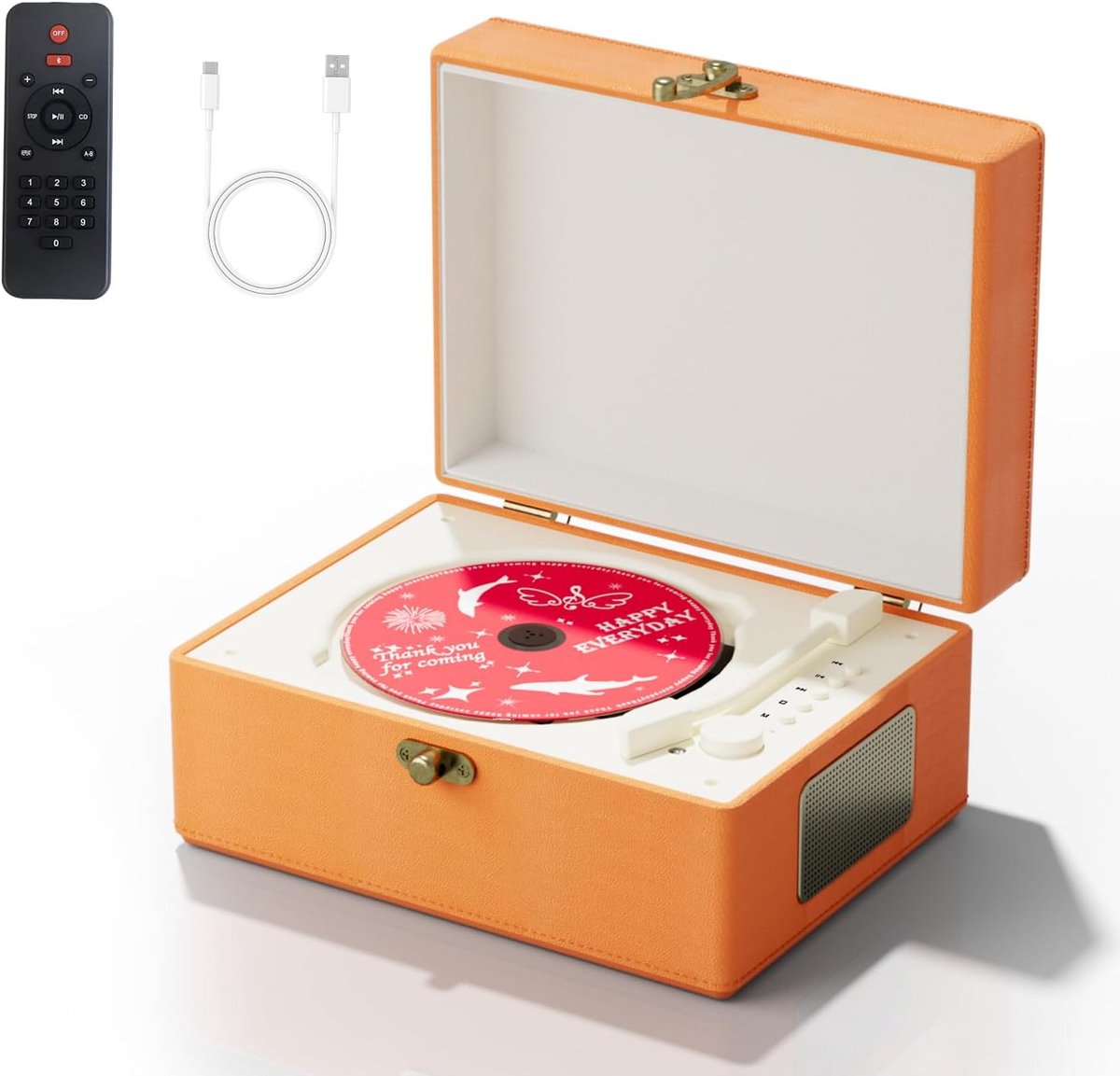 SnelShoppen - Yintiny Tijd Muziekdoos CD Speler met Luidsprekers voor Thuis - Oplaadbaar - 3600 mAh - Oranje - Ideaal voor Feesten, Kamperen en Kinder