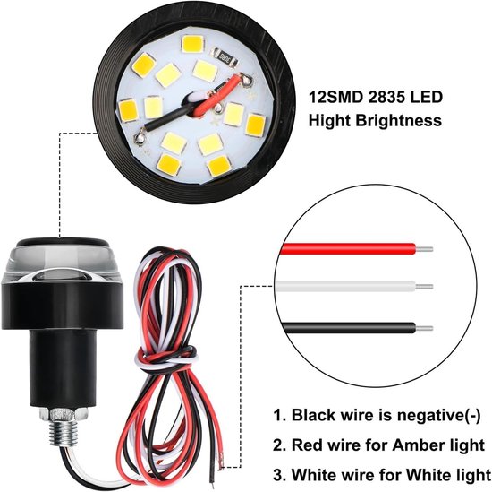 KZQ 2-delige LED richtingaanwijzers voor motor en fiets - Dubbele kleur stuurplug knipperlichten - Wit en geel — afbeelding 5