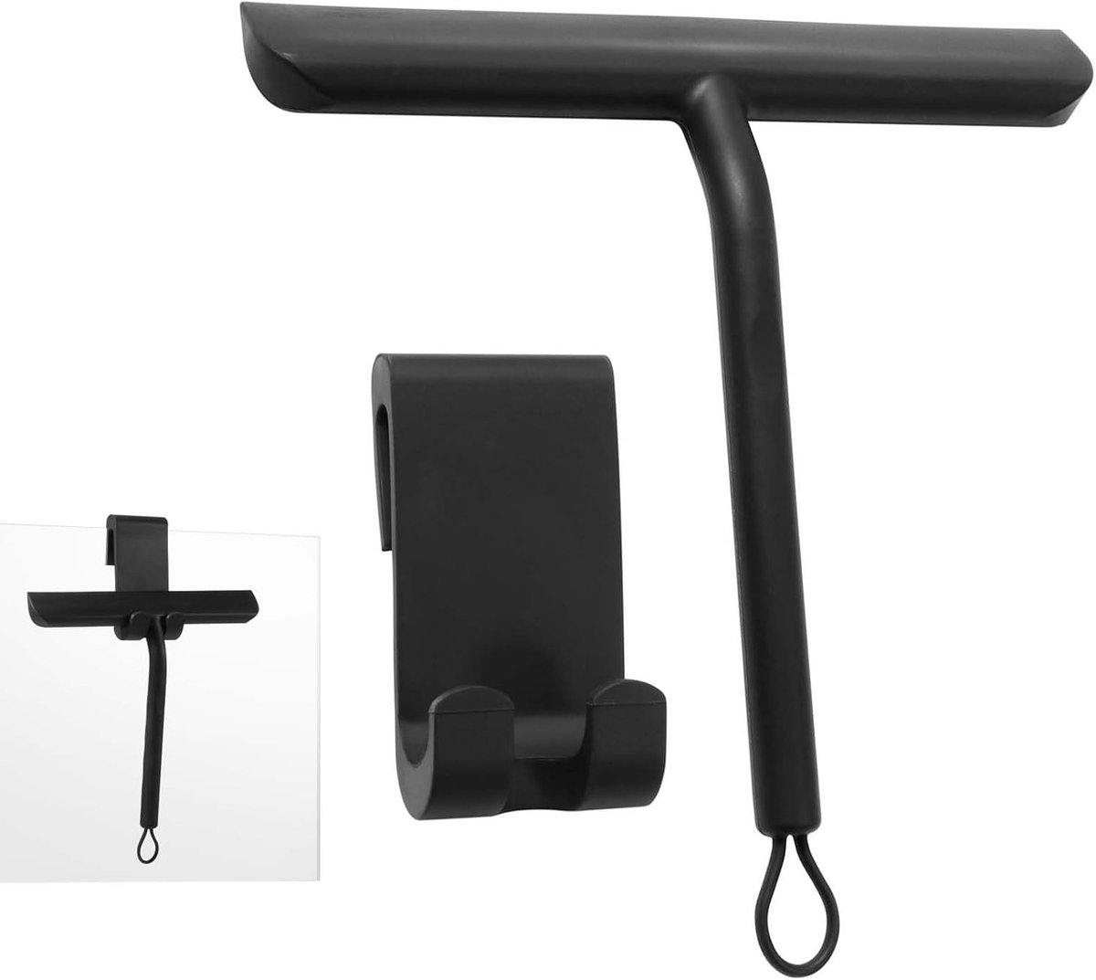Douchewisser met siliconen lemmet en houder - 21 cm - Zwart - Streepvrije reiniging voor douche, badkamer en autoruiten
