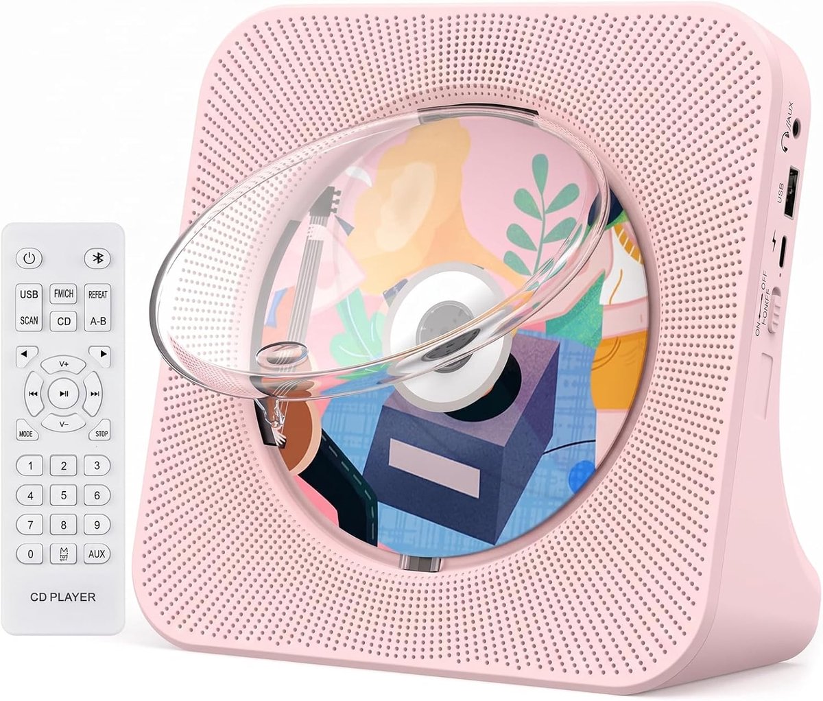 SnelShoppen - Draagbare CD Speler met Bluetooth, Desktop CD Speler voor Thuis, Geïntegreerde Dual HiFi Speakers, AUX & Hoofdtelefoon Jack, FM Radio Bo