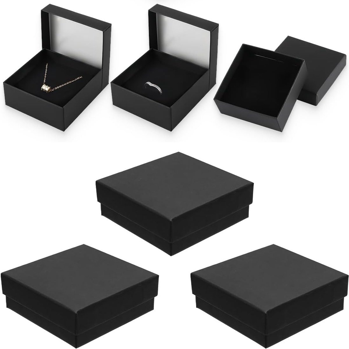 Kerstgeschenkdozen 6 stuks - kleine geschenkdozen 8 x 8 x 2 cm - zwart karton met deksel - perfect voor sieraden - ShopVlot