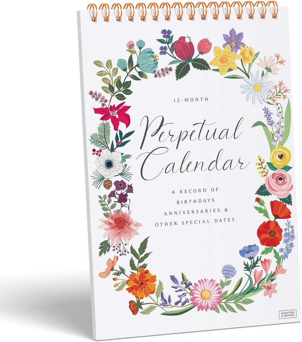 Eeuwigdurende kalender 12 maanden - 6 x 9 inch bloemenontwerp - muur opknoping - praktische verjaardagskalender - SnelShoppen
