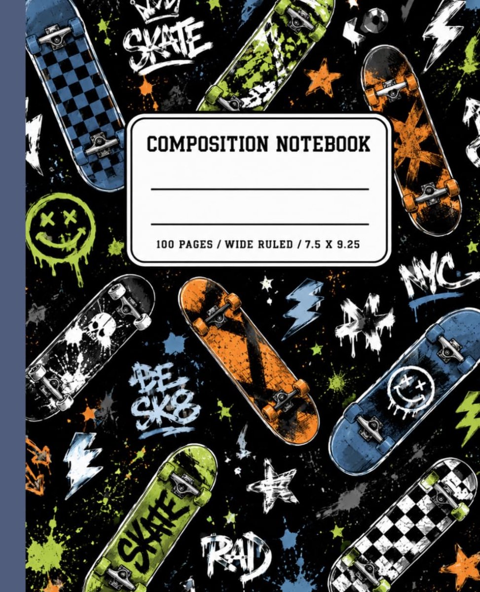 Skateboard notitieboek - bredere lijnen - stevig papier - ideaal voor creatief gebruik - ShopVlot