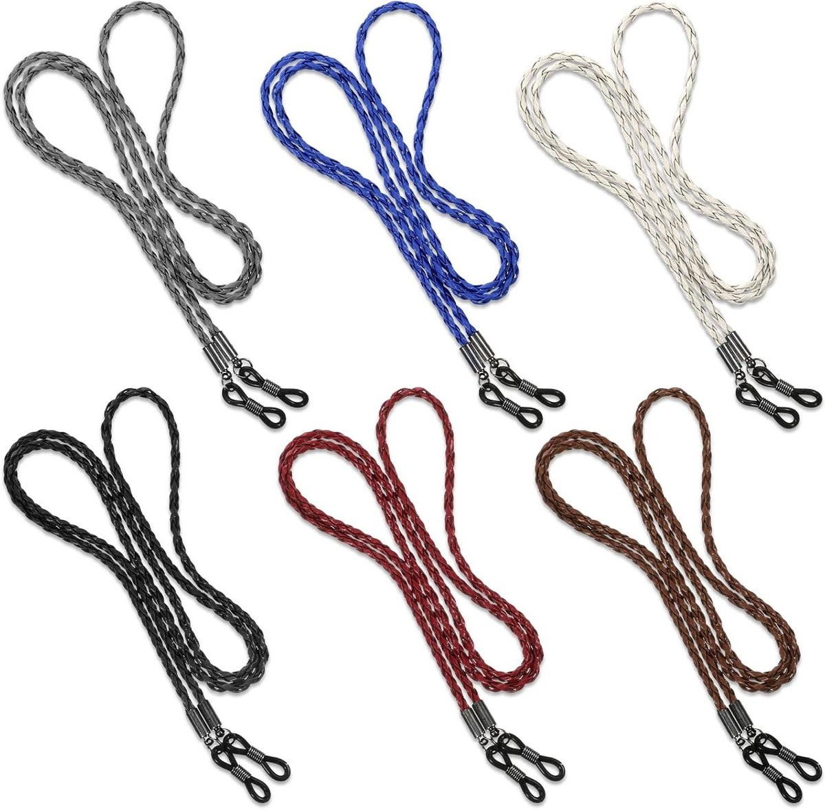6 stuks - Brillenkoord - Zonnebril Koord - Brillenketting - Zonnebrillenketting - Zonnebril touwtje - Brillenkoord Set - Brillenaccessoire - voor mannen, vrouwen en kinderen - 70 cm - zwart, rood, blauw, bruin, grijs, wit