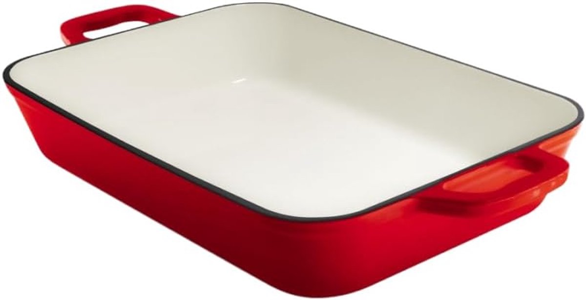 SnelShoppen - Grandfeu Raudonas Bakvorm - Rood Keramisch Bakblik voor Taarten, Quiches en Brood - Ovenbestendig en Duurzaam - Perfect voor Keuken en F