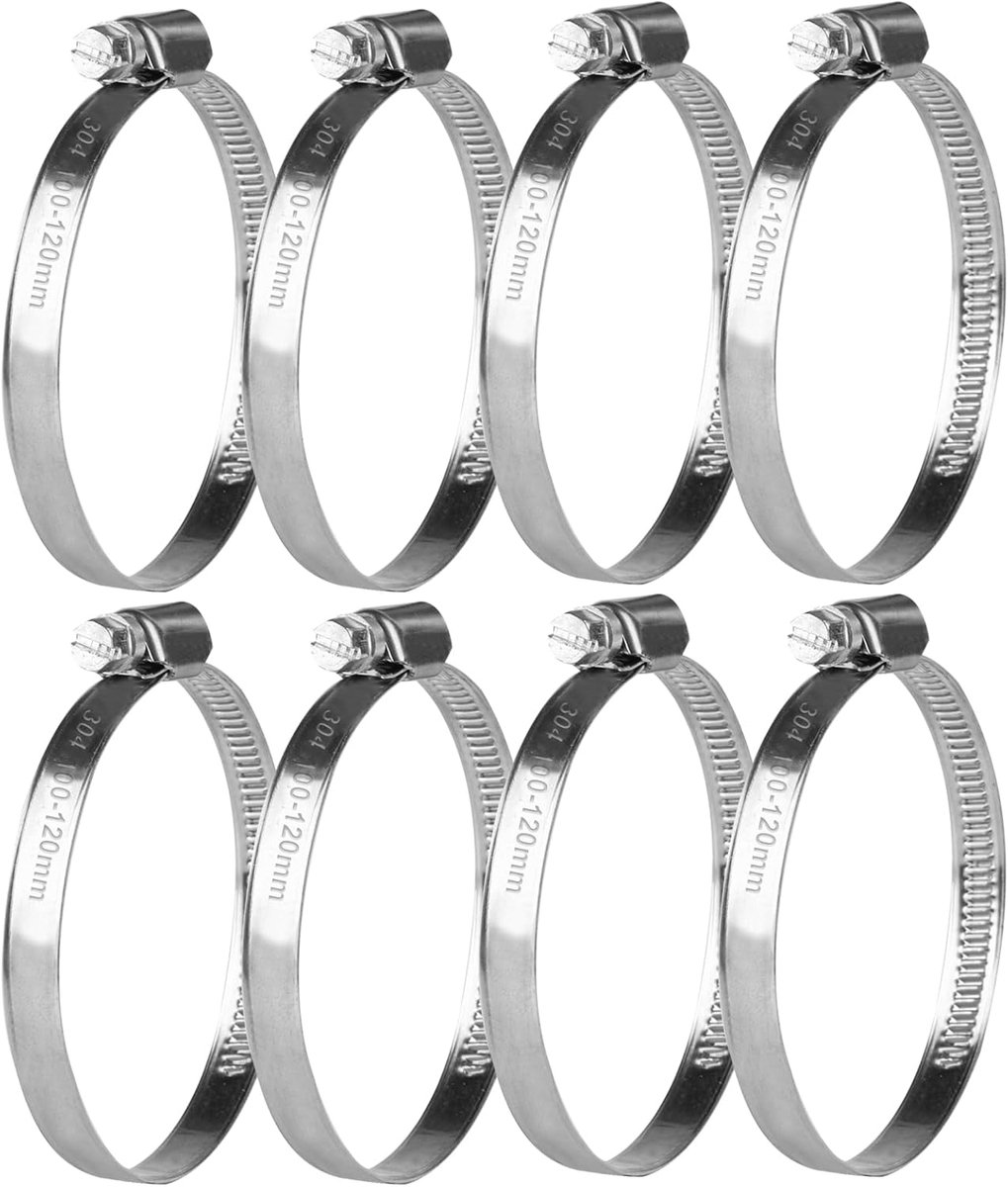 SnelShoppen - 8-delige RVS Slangklemmen Set, Verstelbare Slangklemmen 100-120mm, 304 RVS Slangklemmen voor Wasmachine, Zwembad en Tuin