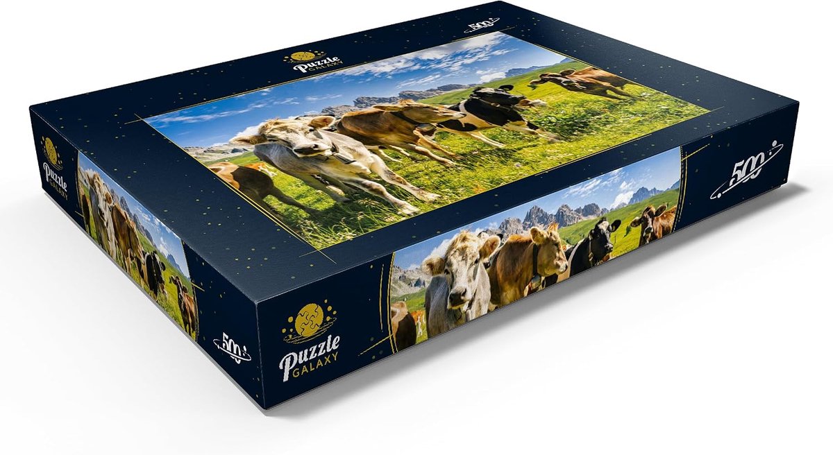 SnelShoppen - Puzzel 500 Stukjes Koeien in Idylisch Alpenlandschap - Premium Kwaliteit - FSC-gecertificeerd Papier met Natuurlijke Linnen Embossing