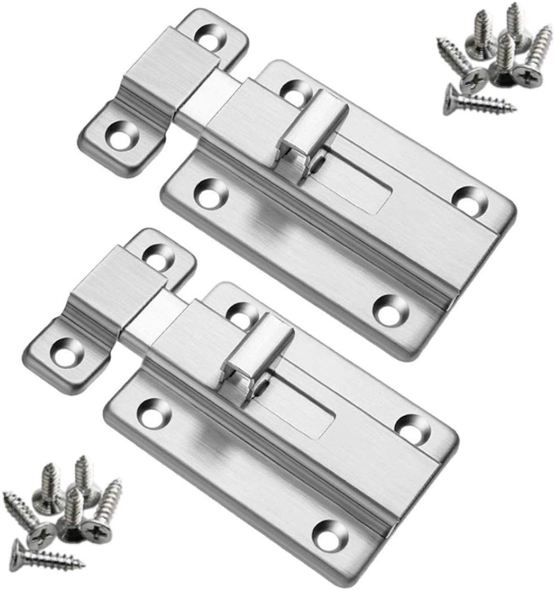 SnelShoppen - 2 Stuks 4 Inch RVS Veiligheidsdeurhaken met Schroeven voor Alle Soorten Interne Deuren (Handmatige Glij)