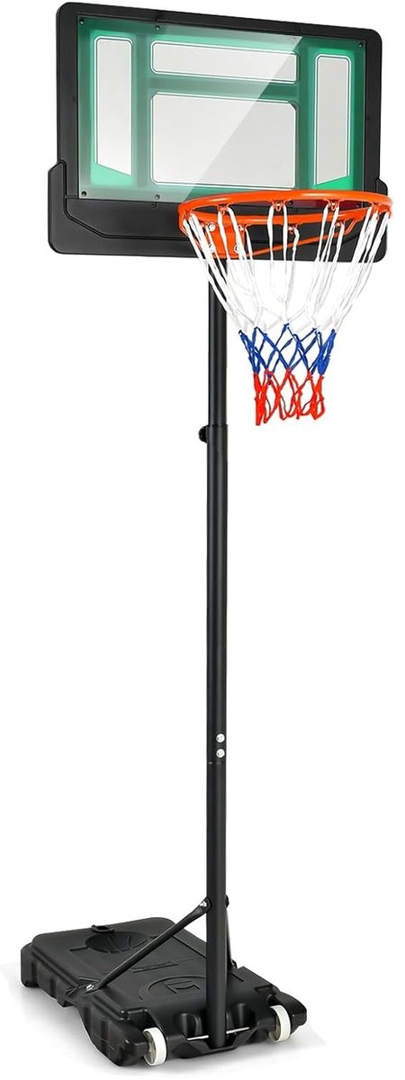 KOMFOTTEU Basketbalkorf Buiten – Verstelbare Mandhoogte 90-210 cm – Draagbare Basketbalstandaard met Wielen – Met 76x50 cm Achterwand – Voor Kinderen en Jongeren