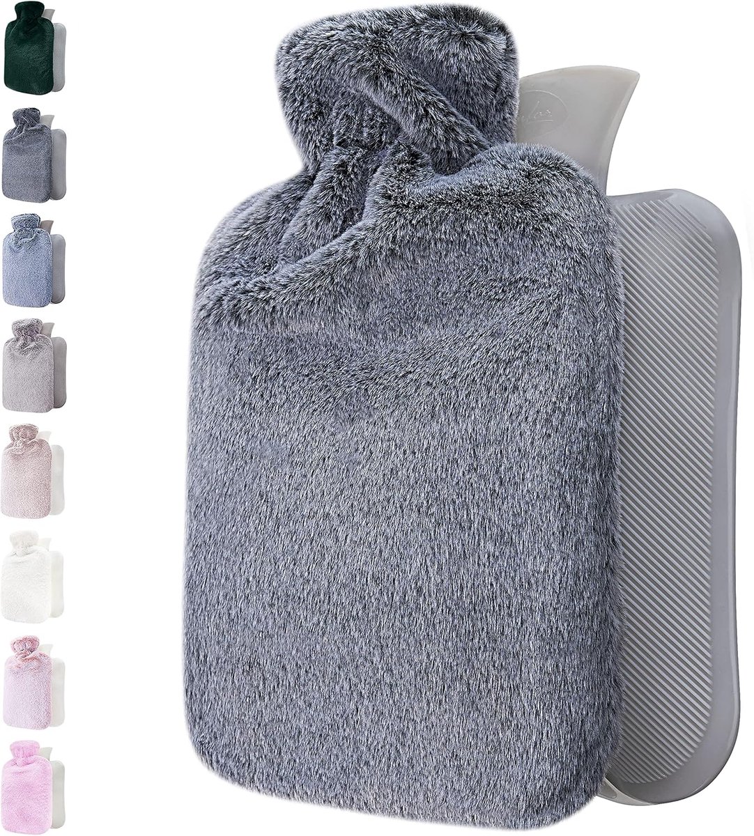 Warmwaterkruik - met zachte premium fleece hoes - Donkergrijs, 2 l - Verwarmingspad voor menstruatiekrampen en menstruatiecomfort - Warm en koud kompres