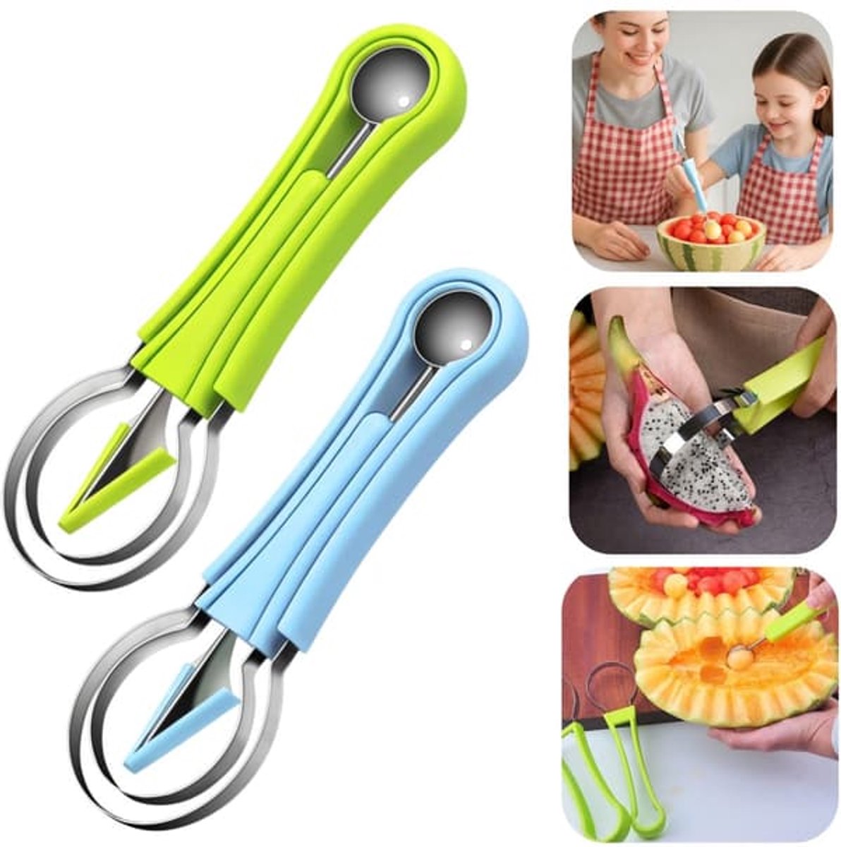 Tweedelige lepelset – Fruitlepel – Fruitscheider – Meloenlepel – Meloensnijder – Fruitsnijder – Watermeloensnijder – Afneembaar
