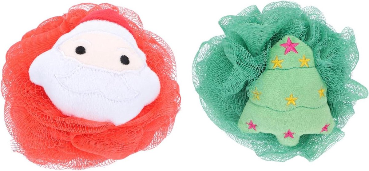 Badbloemen - Douchebal Loofah - Ontspannend Douchen - Zacht en Comfortabel - 11 x 11 x 13 cm - Kerststijl