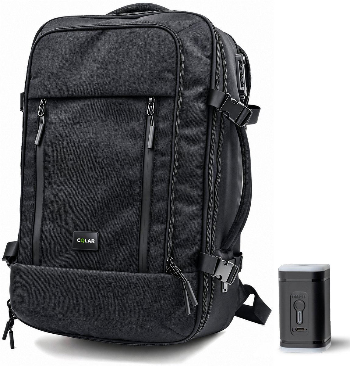 Reistas Handbagage - Vacuüm Compressie Rugzak - 32x21x54 - Tot 45L Inhoud - Luxe Weekendtas - Travel Bag - Anti Diefstal Laptopvak - Gerecyclede Polyester - Zwart - CQLAR