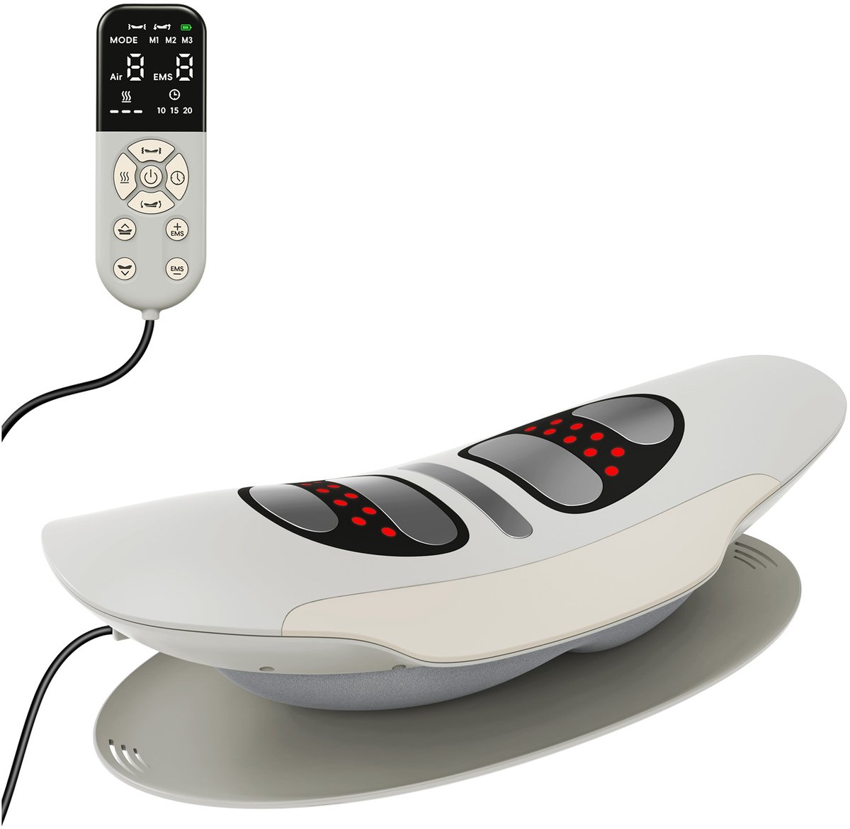 Elektrisch Rugmassageapparaat met Vibratie, 3 Warmtestanden, 8 Intensiteitsniveaus en Stretchfunctie van MMOBIEL – Draadloos 4-in-1 Massageapparaat voor Onderrug en Rugpijn