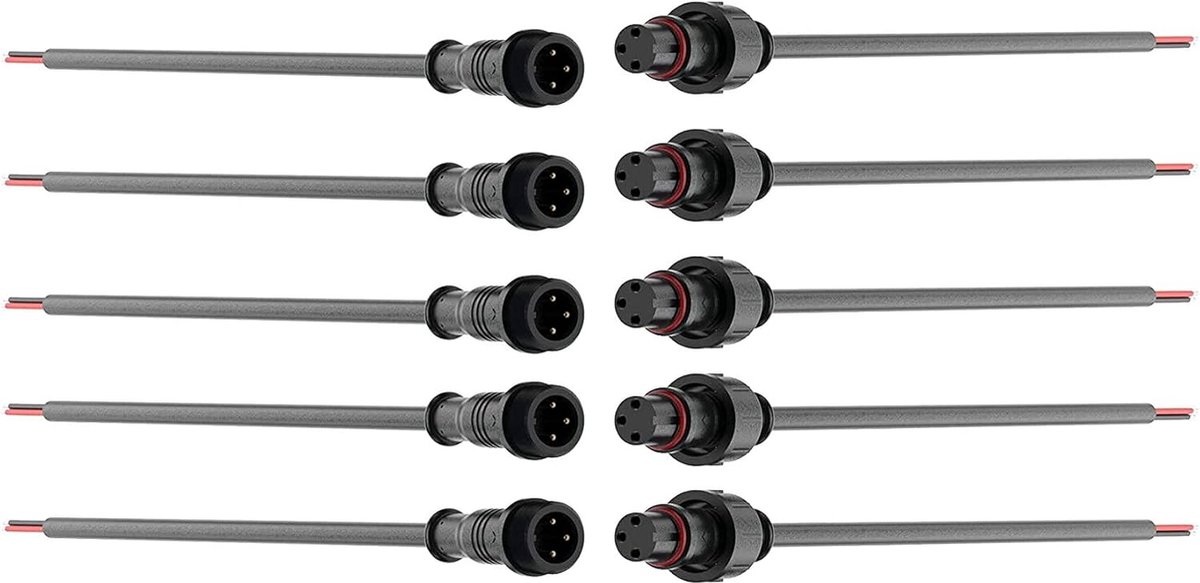 SnelShoppen - 3-Pin Waterdichte Connectoren voor LED Strips - 5 Pairs met 17 AWG Verlengkabel - Mannelijk en Vrouwelijk Plug - 20 cm en 40 cm - Ideaal