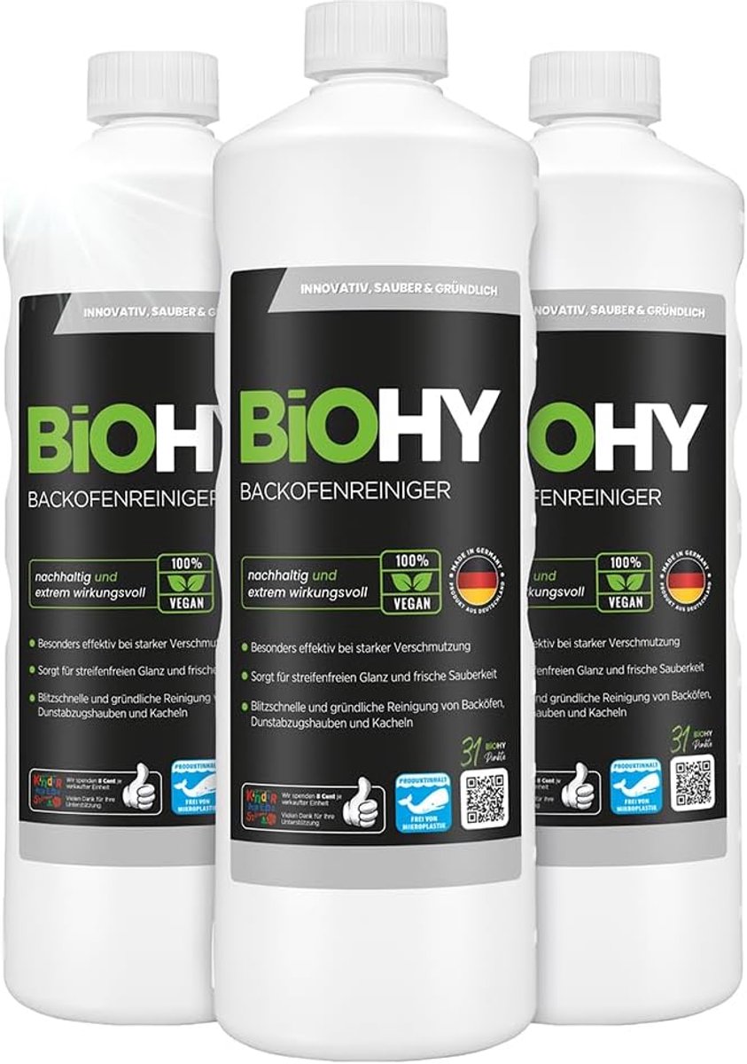 SnelShoppen - BiOHY Ovenreiniger 3 x 1L | Professionele Grillreiniger, Vette Vlekkenverwijderaar EXTRA STERK | Verwijdert Hardnekkige Aanslag Voor Ove