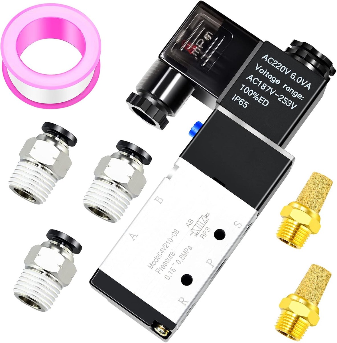 SnelShoppen - 1/4 BSP 220V Enkelspoel Pilotgestuurde Elektrische Magneetklep 2 Positie 5 Weg Verbinding Type (4V210-08) - Aluminium, Messing, RVS - Du