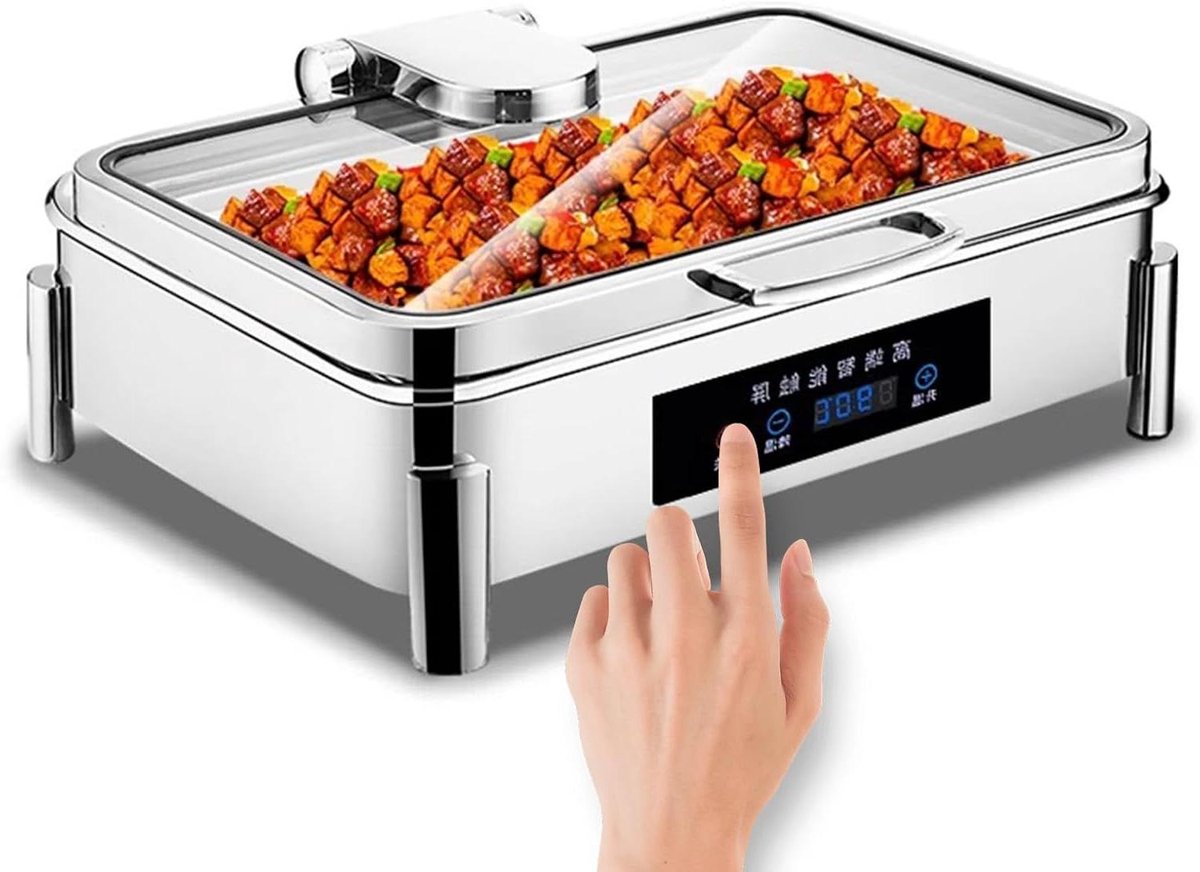 Elektrische Buffetwarmer - Voedselwarmer RVS - Eten Warm Houden - Touchscreen Bediening - 9 Liter - Zilver