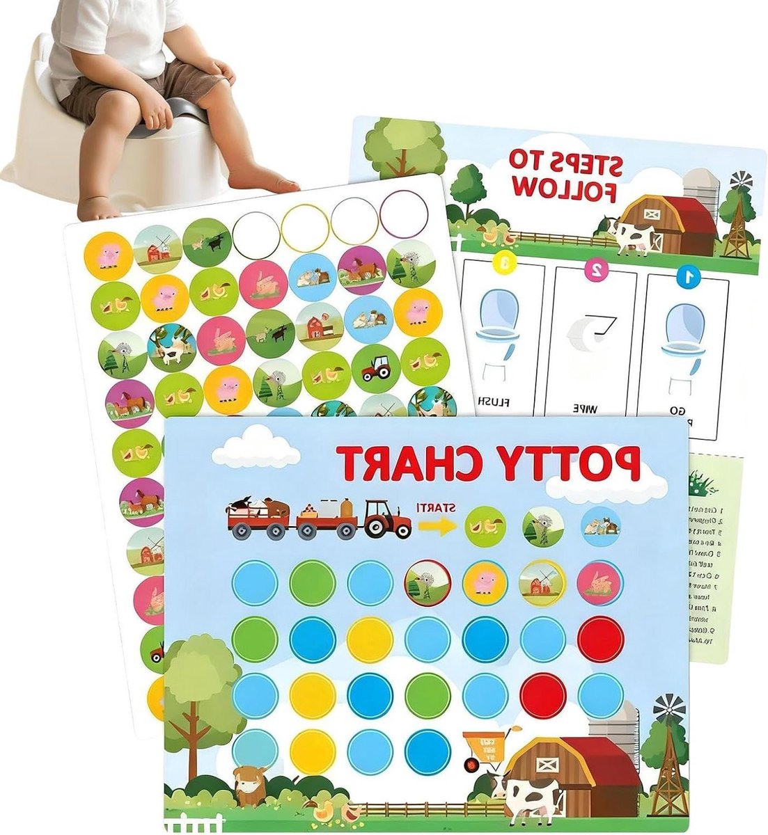 Zindelijkheidstraining Stickerkaart - Gedragsmotivatie Tool - Kinderen Leren - Interactief Gereedschap - 10 Trainings Grafieken - Boerderij Stickers