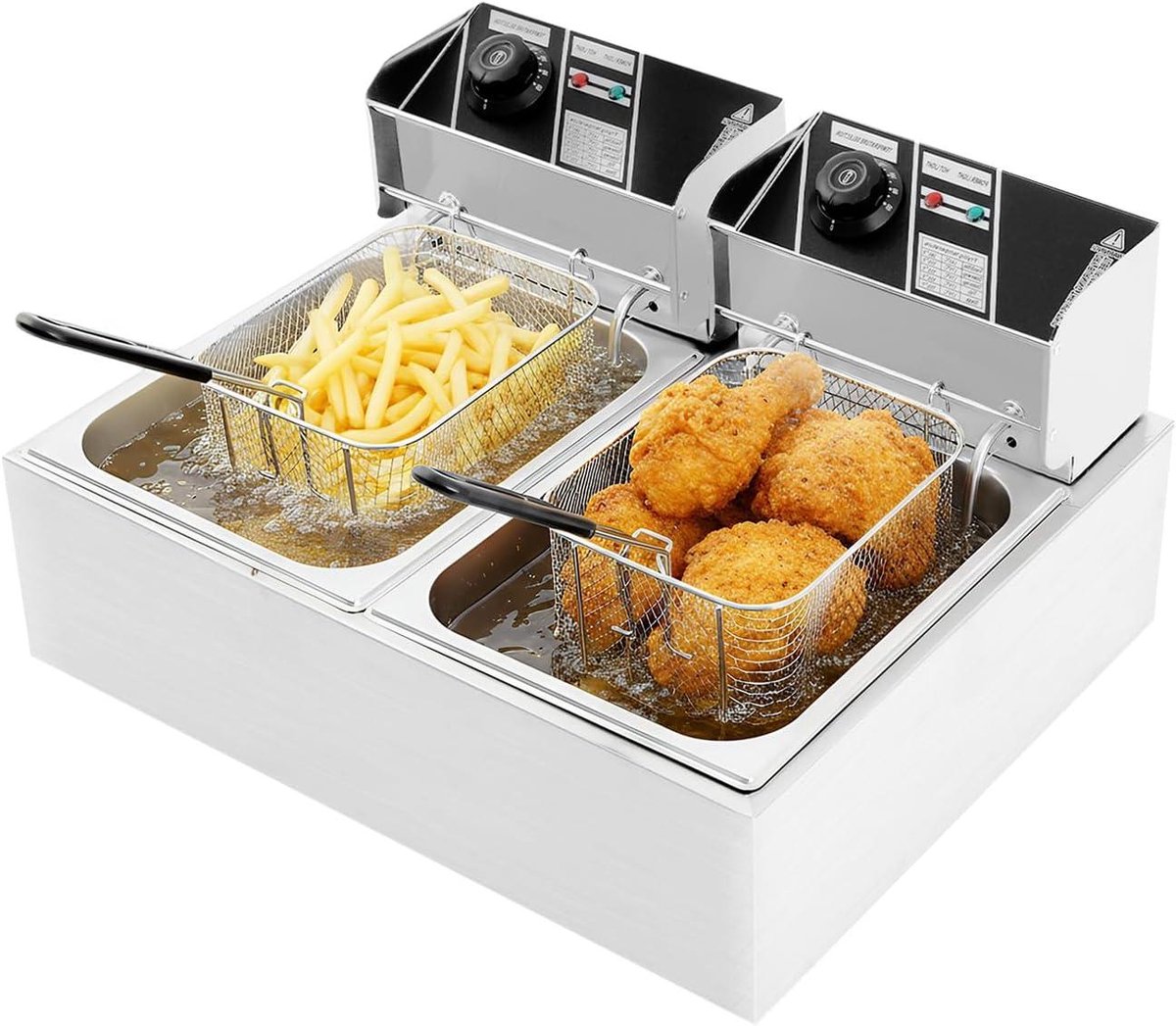 Dubbele Frituurpan - Professionele Frituur - Thuis Frituren - Twee Onafhankelijke Zones - 12 Liter - Zilver
