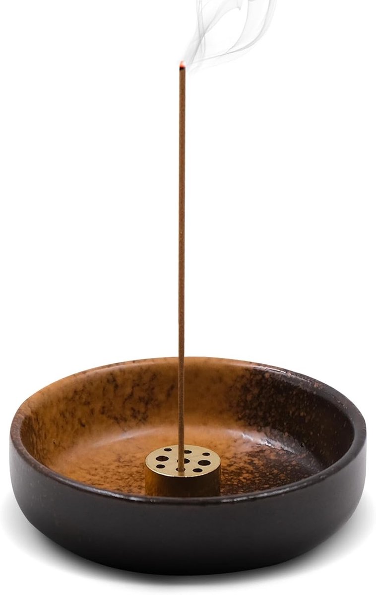 Ceramische wierookbrander met asopvangkom voor joss-sticks, Palo Santo en kaarsen, ideaal voor meditatie en yoga, 9 cm