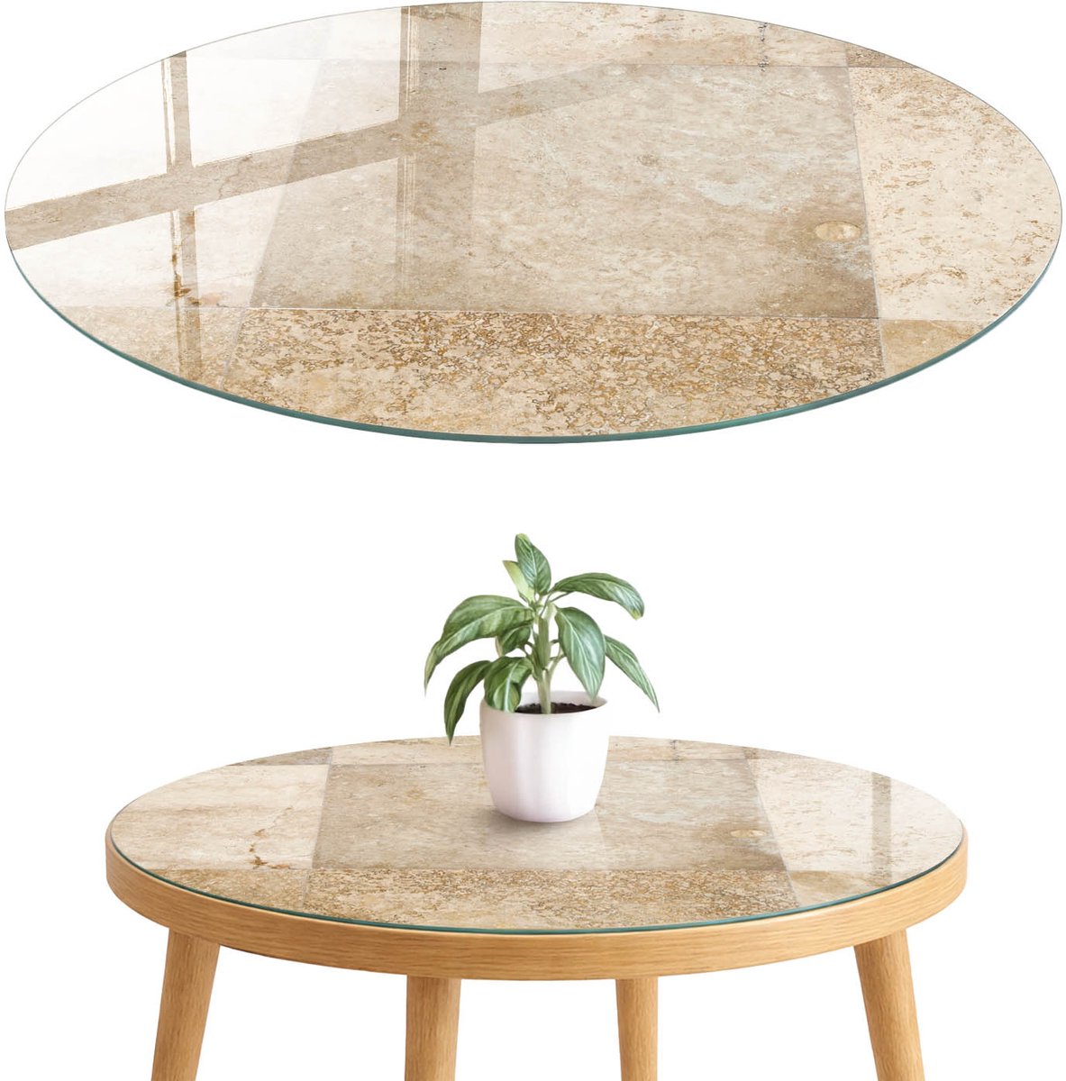 ArtPrintCave Beige mozaïek Glazen Tafelblad fi70 cm - Tafelblad Rond - Beige Keukentafel - Texturen Bureaublad