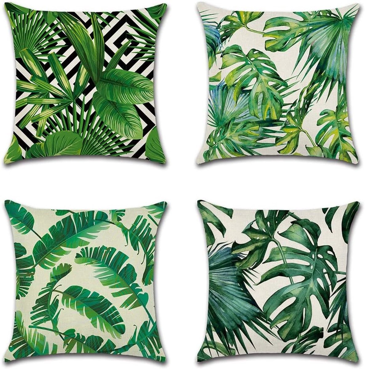 Decoratieve Kussenhoezen Set van 4 - Kleurrijke en Ademend Kussenhoezen voor Sofa, Bed en Tuin 45 x 45 cm