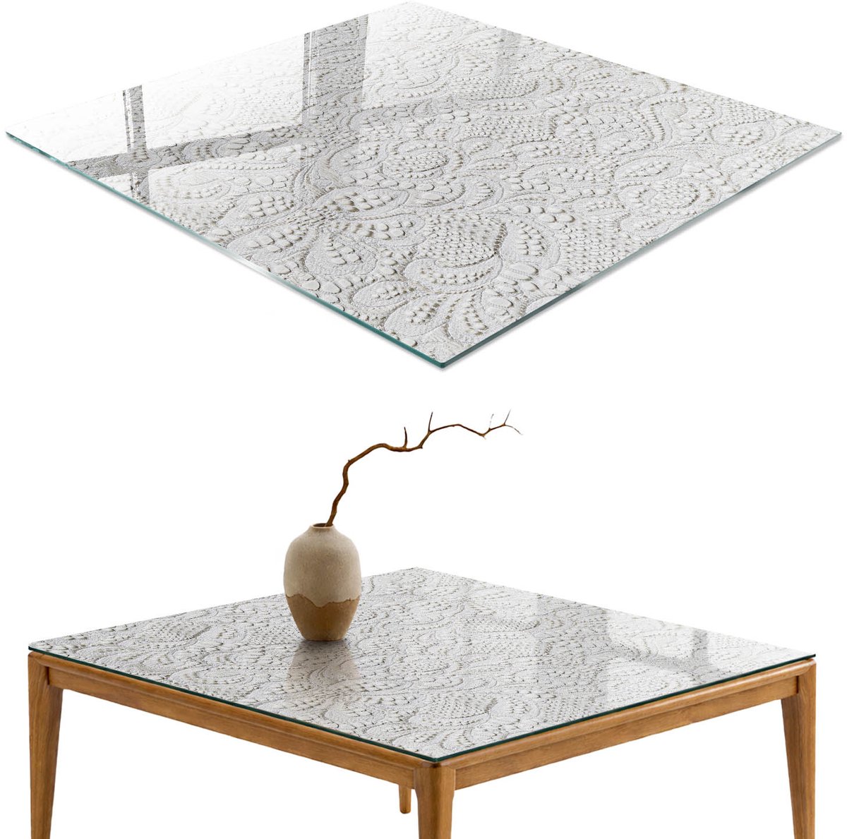 ArtPrintCave Kantpatronen Glazen Tafelblad - 50x50 cm - Tafelblad Vierkanten - Wit Keukentafel - Texturen Glazen Eettafel