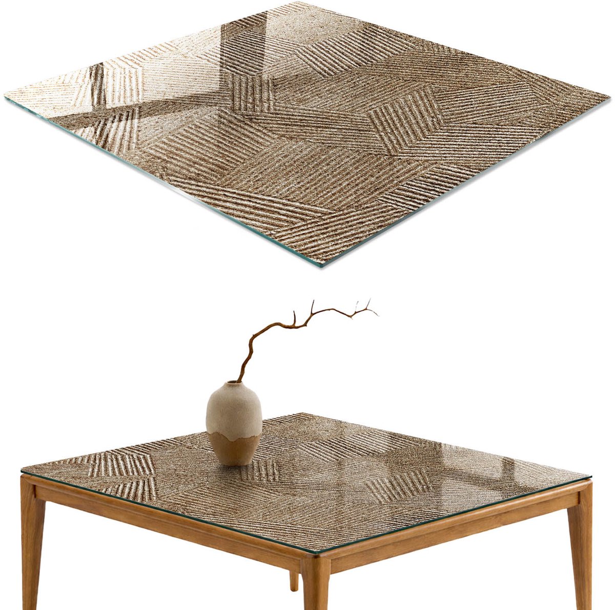ArtPrintCave Geometrische abstractie Glazen Tafelblad 60x60 cm - Tafelblad Rechthoek - Beige Eettafel Met Glasplaat - Achtergronden en patronen Terrastafel