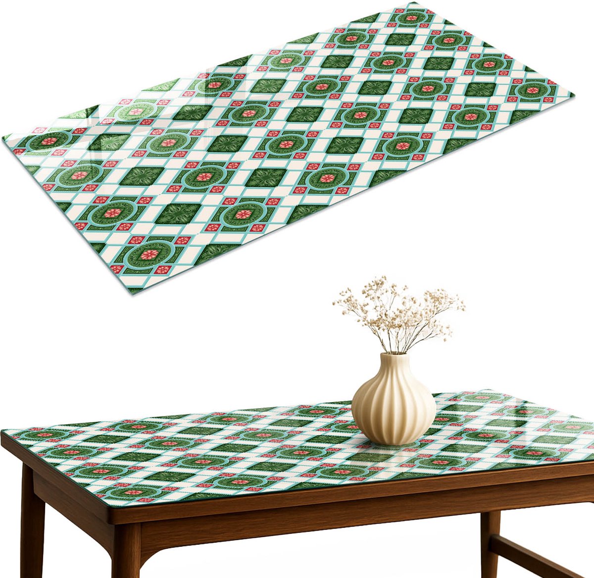 ArtPrintCave Retro patroon Glazen Tafelblad 140x70 cm - Tafelblad Rechthoek - Groente Keukentafel - Achtergronden en patronen Terrastafel